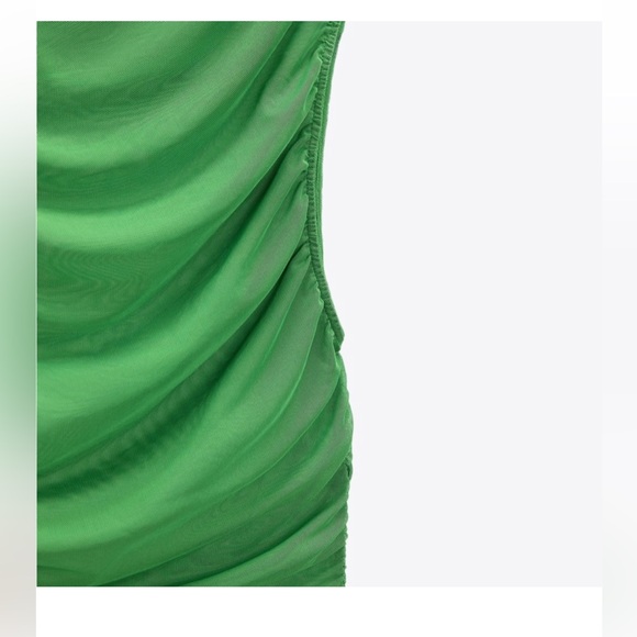 Zara NWT mesh Green tulle sleeveless ruched sheer top - Picture 4 of 7